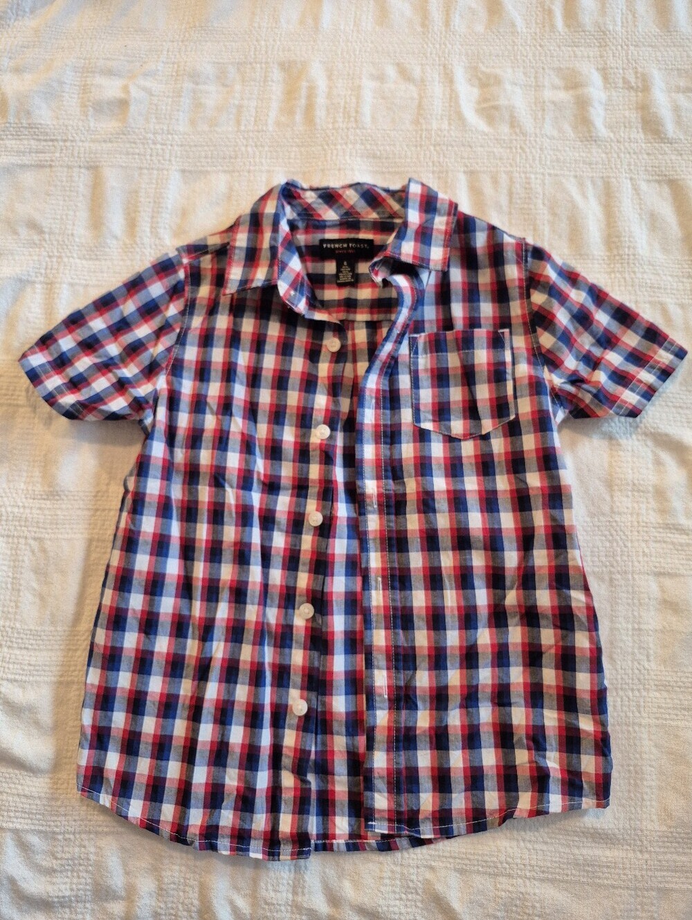 French Toast boys size 6 red blue white plaid short sleeve button up shirt VGUC